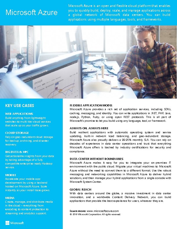 Microsoft Azure KEY USE CASES WEB APPLICATIONS Build anything from lightweight websites to multi-tier