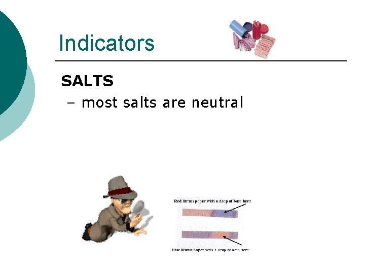 Indicators SALTS – most salts are neutral 