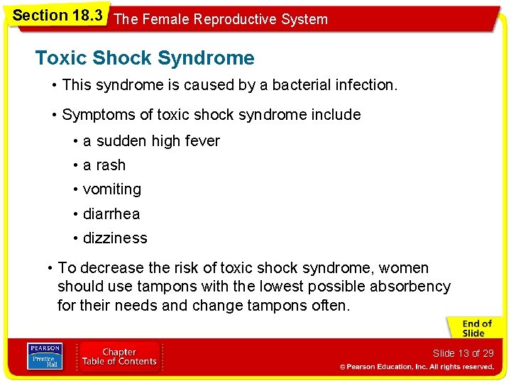 Section 18. 3 The Female Reproductive System Toxic Shock Syndrome • This syndrome is