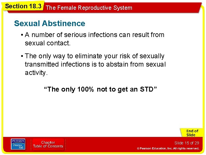 Section 18. 3 The Female Reproductive System Sexual Abstinence • A number of serious