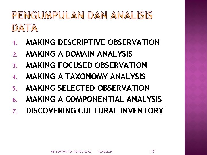 1. 2. 3. 4. 5. 6. 7. MAKING DESCRIPTIVE OBSERVATION MAKING A DOMAIN ANALYSIS