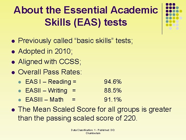 About the Essential Academic Skills (EAS) tests l l Previously called “basic skills” tests;