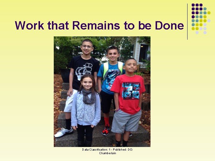 Work that Remains to be Done Data Classification: 1 - Published: DO: Chamberlain 