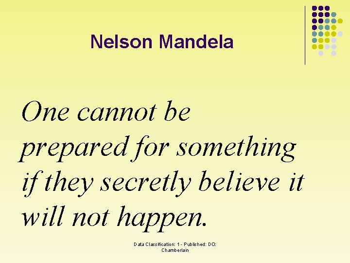 Nelson Mandela One cannot be prepared for something if they secretly believe it will
