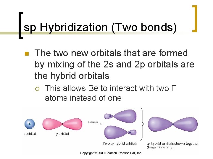 sp Hybridization (Two bonds) n The two new orbitals that are formed by mixing