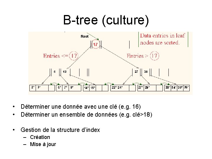 B-tree (culture) • Déterminer une donnée avec une clé (e. g. 16) • Déterminer