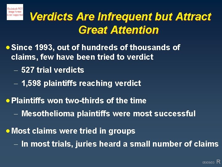 Verdicts Are Infrequent but Attract Great Attention · Since 1993, out of hundreds of