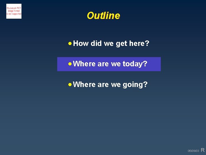 Outline · How did we get here? · Where are we today? · Where