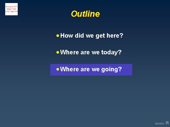 Outline · How did we get here? · Where are we today? · Where