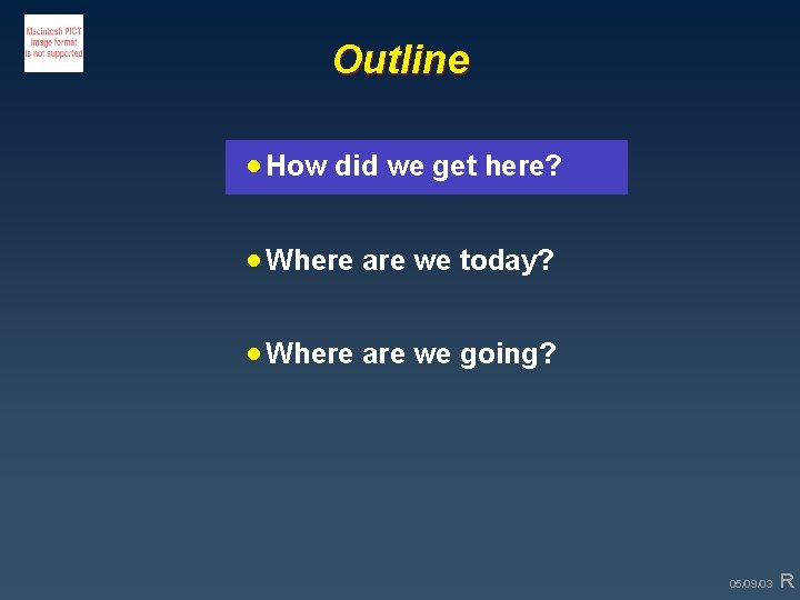 Outline · How did we get here? · Where are we today? · Where