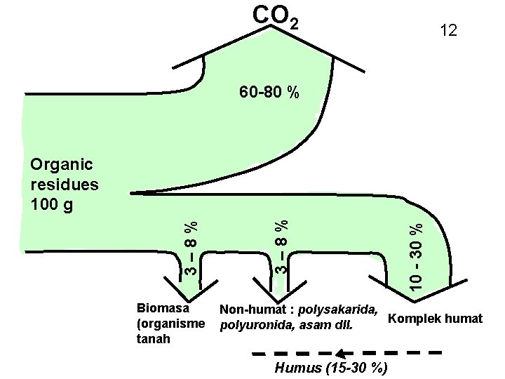 CO 2 12 60 -80 % Biomasa (organisme tanah 10 - 30 % 3–