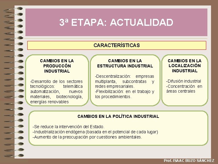 3ª ETAPA: ACTUALIDAD CARACTERÍSTICAS CAMBIOS EN LA PRODUCCÓN INDUSTRIAL CAMBIOS EN LA ESTRUCTURA INDUSTRIAL