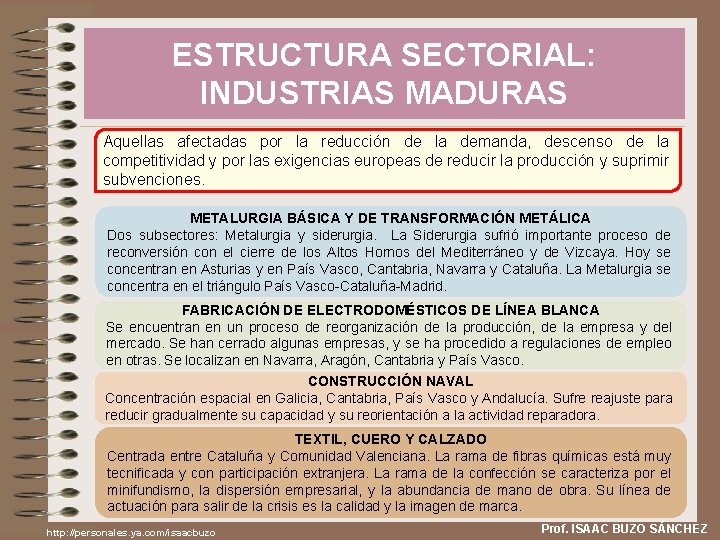 ESTRUCTURA SECTORIAL: INDUSTRIAS MADURAS Aquellas afectadas por la reducción de la demanda, descenso de