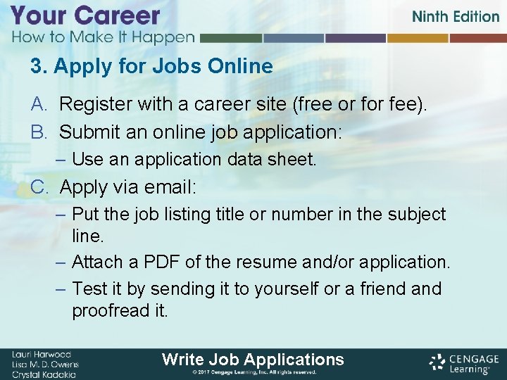 3. Apply for Jobs Online A. Register with a career site (free or fee).