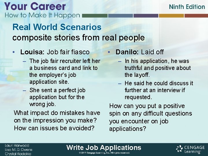 Real World Scenarios composite stories from real people • Louisa: Job fair fiasco –