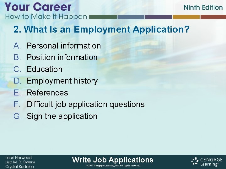 2. What Is an Employment Application? A. B. C. D. E. F. G. Personal