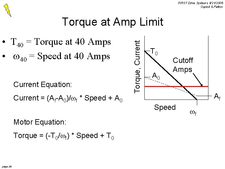 FIRST Drive Systems 4/21/2005 Copioli & Patton • T 40 = Torque at 40