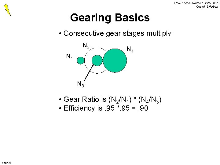FIRST Drive Systems 4/21/2005 Copioli & Patton Gearing Basics • Consecutive gear stages multiply: