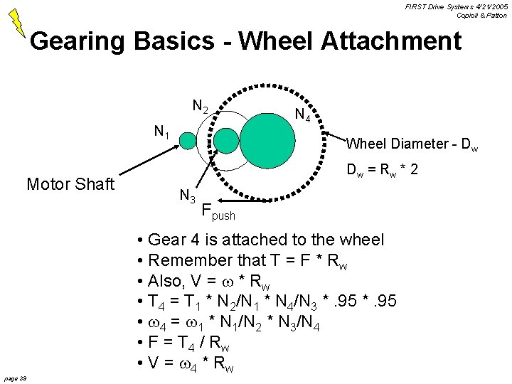 FIRST Drive Systems 4/21/2005 Copioli & Patton Gearing Basics - Wheel Attachment N 2