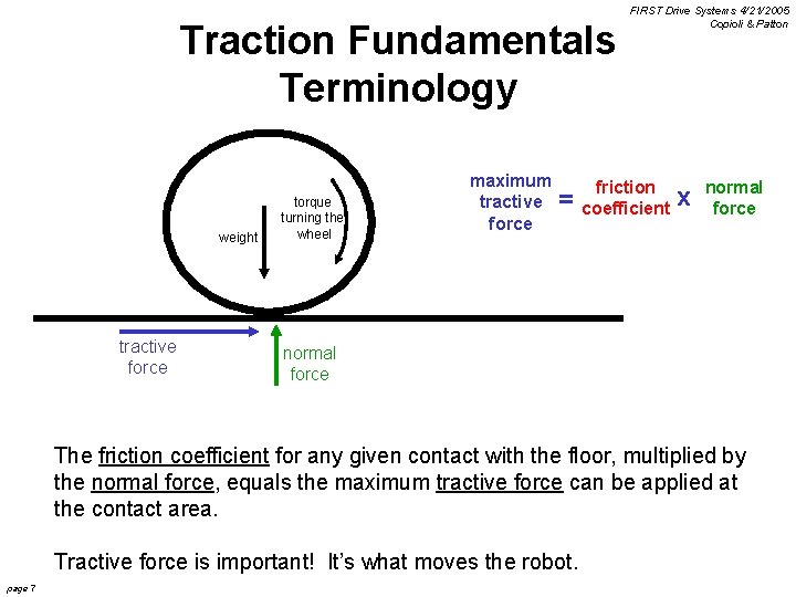 Traction Fundamentals Terminology weight tractive force torque turning the wheel maximum tractive force =