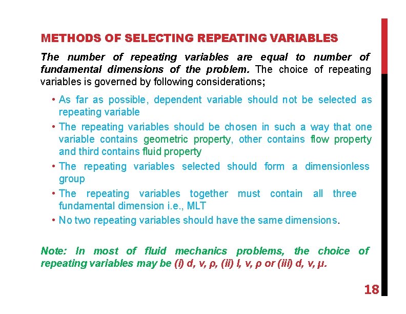 METHODS OF SELECTING REPEATING VARIABLES The number of repeating variables are equal to number