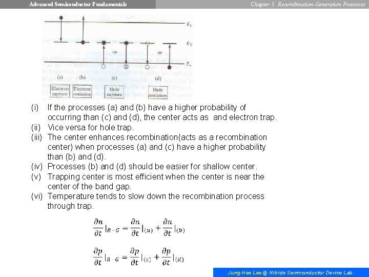 Advanced Semiconductor Fundamentals (i) (iii) (iv) (vi) Chapter 5. Recombination-Generation Processes If the processes