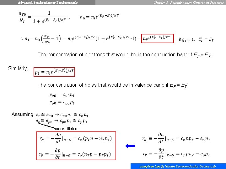 Advanced Semiconductor Fundamentals Chapter 5. Recombination-Generation Processes The concentration of electrons that would be