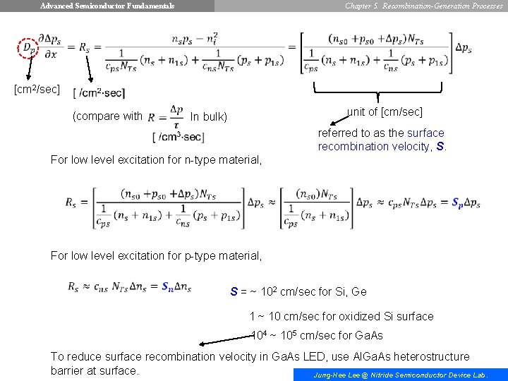Advanced Semiconductor Fundamentals Chapter 5. Recombination-Generation Processes [cm 2/sec] (compare with unit of [cm/sec]