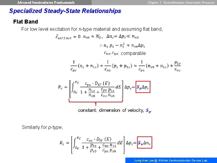 Advanced Semiconductor Fundamentals Chapter 5. Recombination-Generation Processes Specialized Steady-State Relationships Flat Band For low