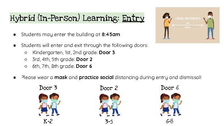 Hybrid (In-Person) Learning: Entry ● Students may enter the building at 8: 45 am