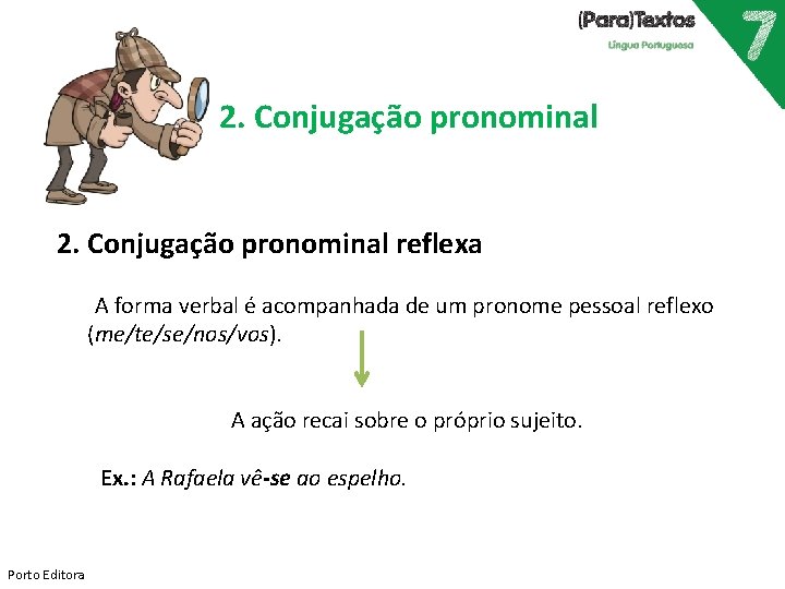 2. Conjugação pronominal reflexa A forma verbal é acompanhada de um pronome pessoal reflexo