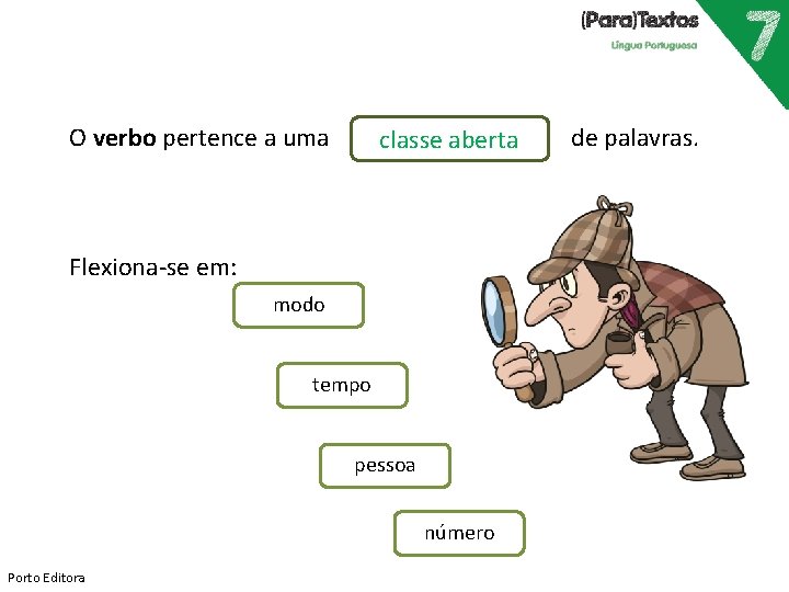 O verbo pertence a uma classe aberta Flexiona-se em: modo tempo pessoa número Porto