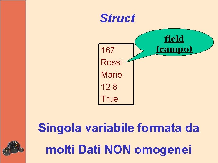 Struct 167 Rossi Mario 12. 8 True field (campo) Singola variabile formata da molti