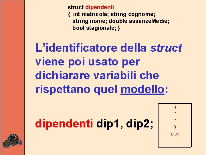 struct dipendenti { int matricola; string cognome; string nome; double assenze. Medie; bool stagionale;