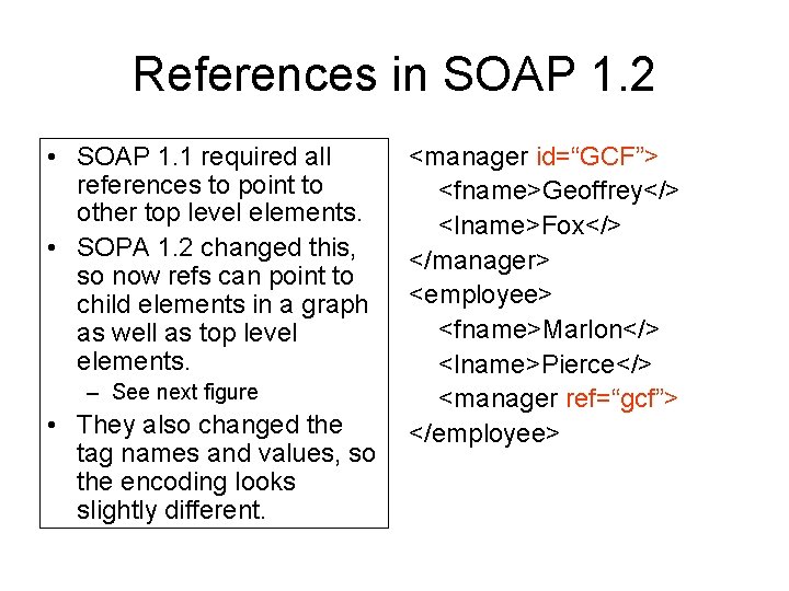 References in SOAP 1. 2 • SOAP 1. 1 required all references to point