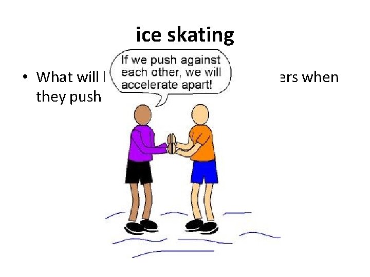 ice skating • What will happen to these 2 ice skaters when they push