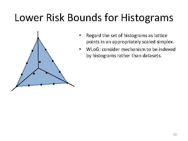 Lower Risk Bounds for Histograms • Regard the set of histograms as lattice points