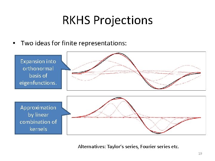 RKHS Projections • Two ideas for finite representations: Expansion into orthonormal basis of eigenfunctions.