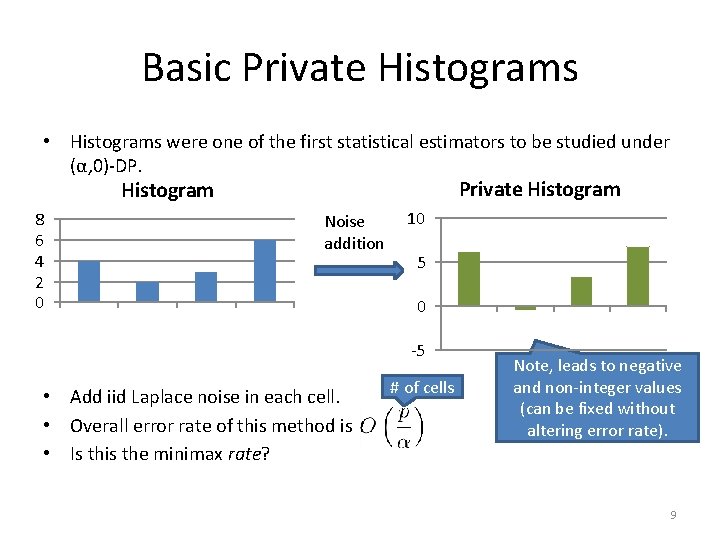 Basic Private Histograms • Histograms were one of the first statistical estimators to be