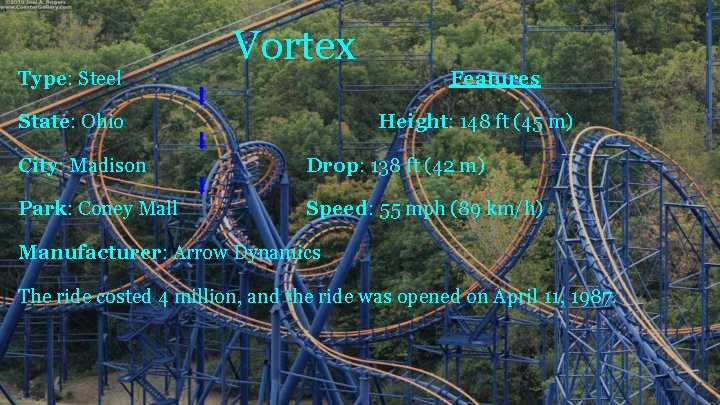 Type: Steel Vortex State: Ohio Features Height: 148 ft (45 m) City: Madison Drop: