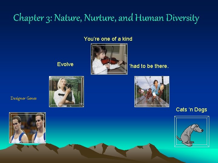 Chapter 3: Nature, Nurture, and Human Diversity You’re one of a kind Evolve ‘had