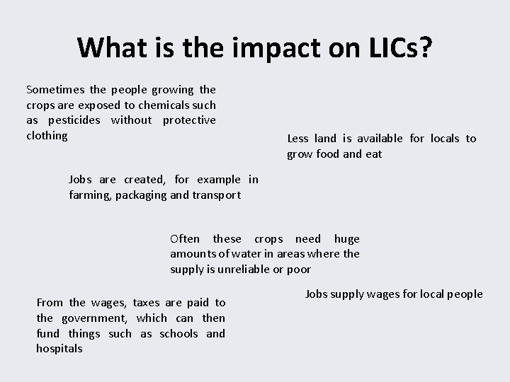 What is the impact on LICs? Sometimes the people growing the crops are exposed