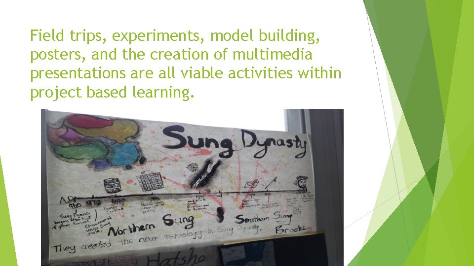 Field trips, experiments, model building, posters, and the creation of multimedia presentations are all