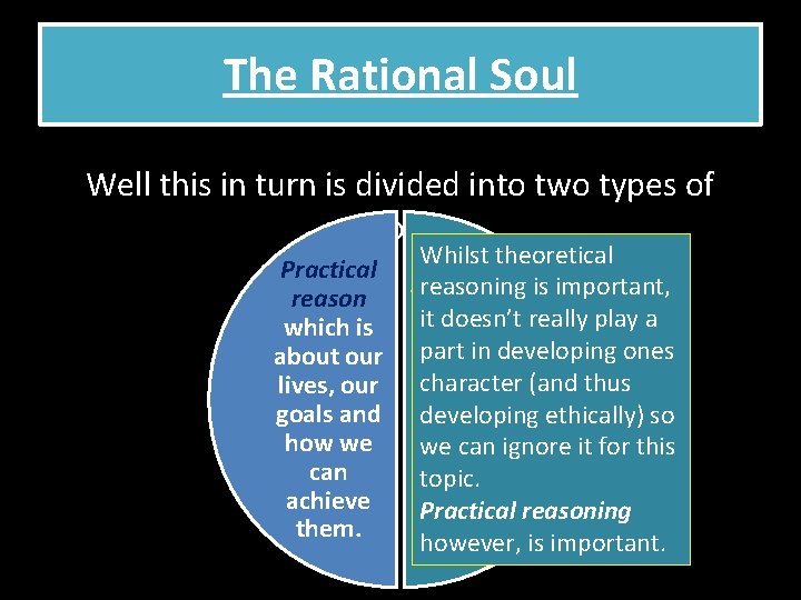 The Rational Soul Well this in turn is divided into two types of reasoning:
