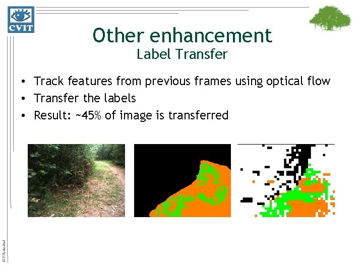Other enhancement Label Transfer IIIT Hyderabad • Track features from previous frames using optical