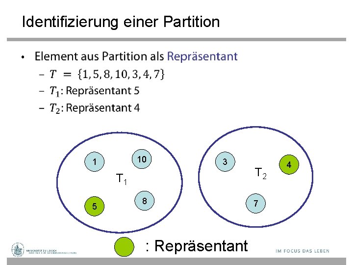 Identifizierung einer Partition • 10 1 3 T 1 5 8 : Repräsentant T