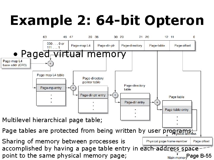 Example 2: 64 -bit Opteron • Paged virtual memory Multilevel hierarchical page table; Page