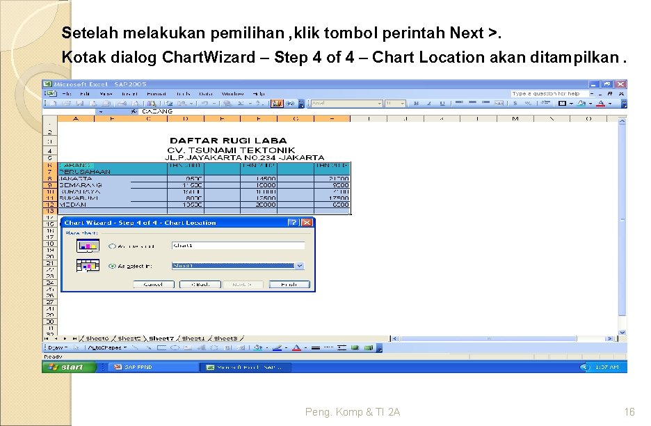 Setelah melakukan pemilihan , klik tombol perintah Next >. Kotak dialog Chart. Wizard –