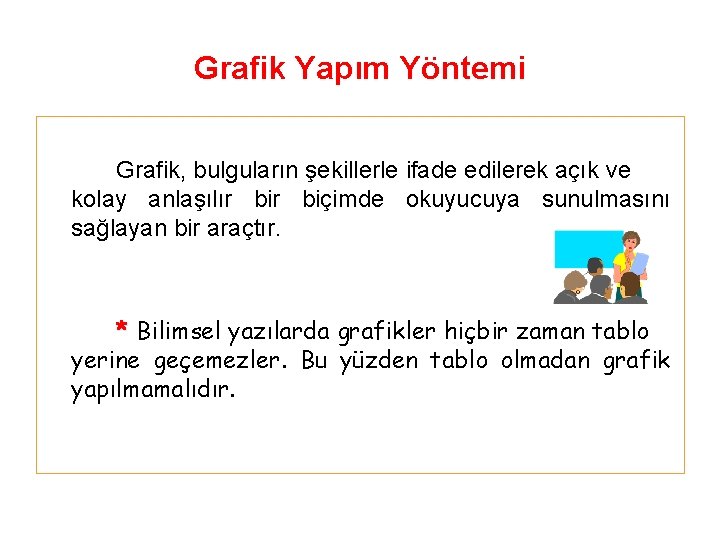 Grafik Yapım Yöntemi Grafik, bulguların şekillerle ifade edilerek açık ve kolay anlaşılır biçimde okuyucuya