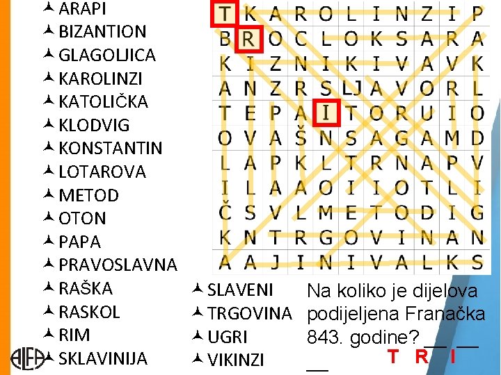  ARAPI BIZANTION GLAGOLJICA KAROLINZI KATOLIČKA KLODVIG KONSTANTIN LOTAROVA METOD OTON PAPA PRAVOSLAVNA RAŠKA